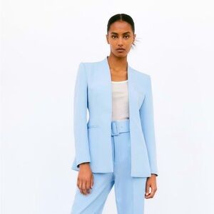 Zara Lapel-less Baby Blue Blazer w/ Shoulder Pads